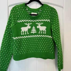 Abercrombie & Fitch Green Sweater with Reindeer Design